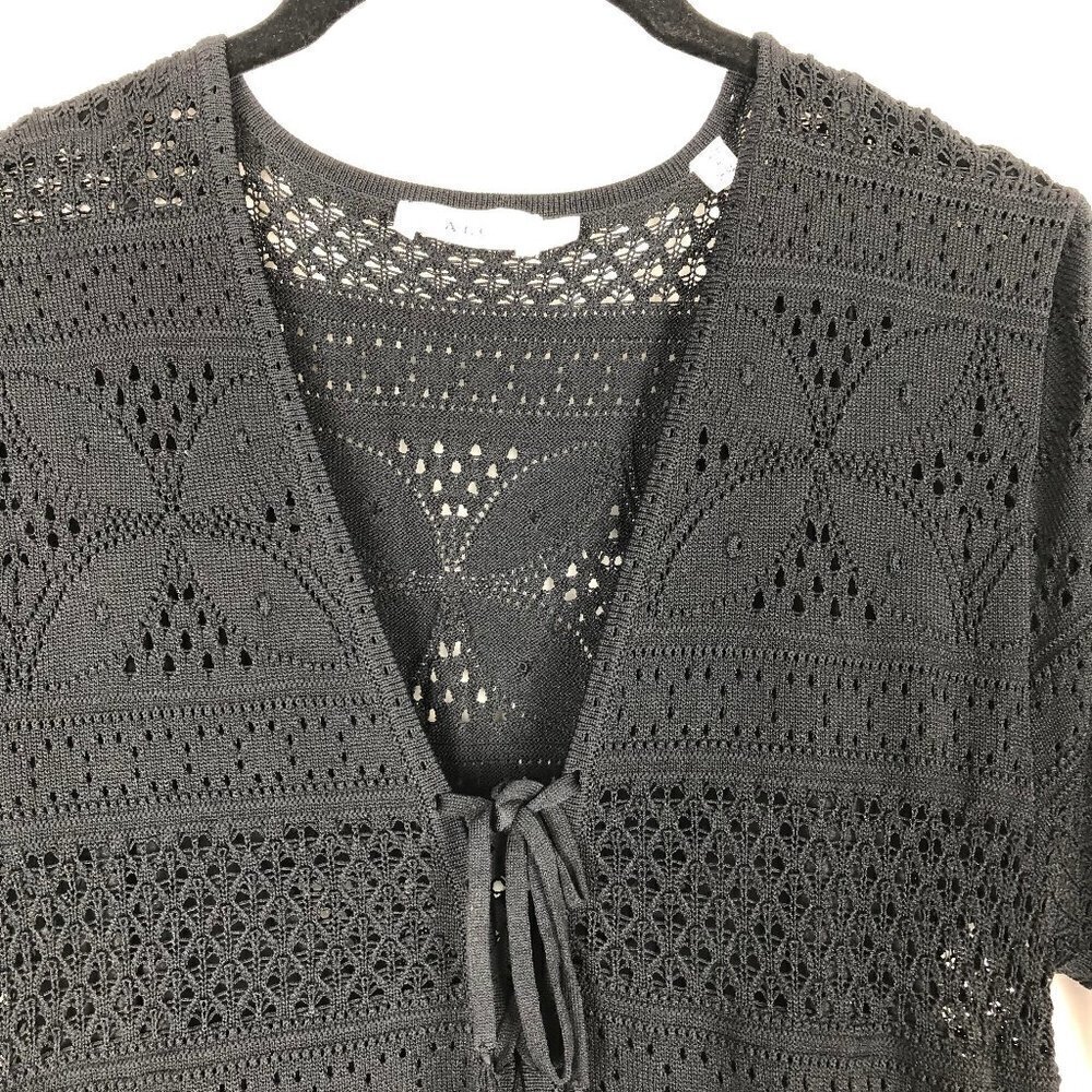 A.L.C. Trevi Black V-Neck Tie-Front Detail Crochet Fringed Midi Dress Large - Picture 9 of 15